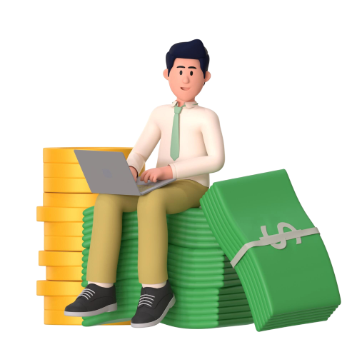Person sitting on money illustration